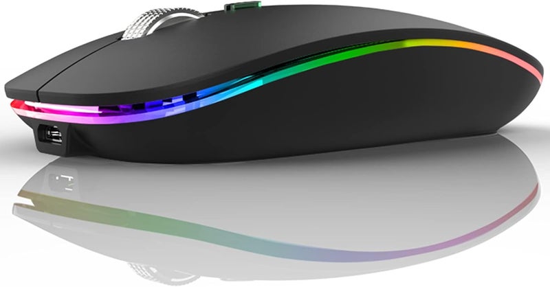 TENMOS Wireless Bluetooth Mouse, LED Slim (Bluetooth 5.1/5.0 + USB) 2.4GHz Rechargeable Silent Bluetooth Wireless Mouse with Type C Adapter for Laptop/MacBook/iPad OS 13 and Above (Matte Black) - Image 1
