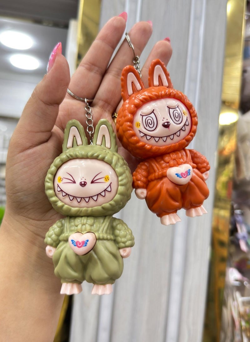 Labubu Face Changing Doll Necklace, Stylish Cartoon Gift, Keychain, (Multicolor) 2 Pieces - Image 1