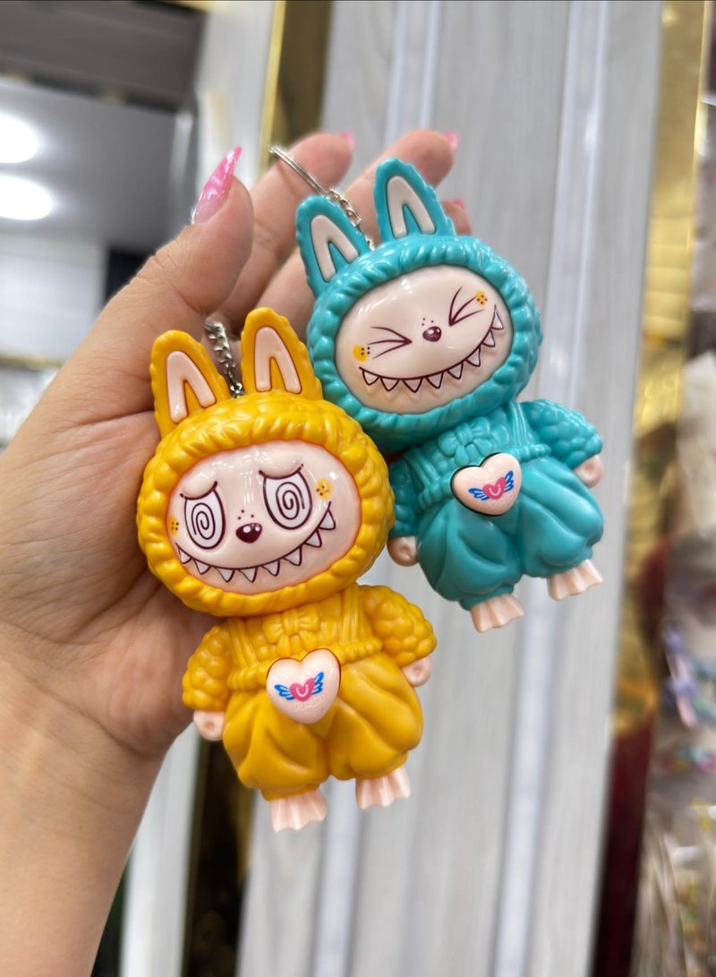 Labubu Face Changing Doll Necklace, Stylish Cartoon Gift, Keychain, (Multicolor) 2 Pieces - Image 2