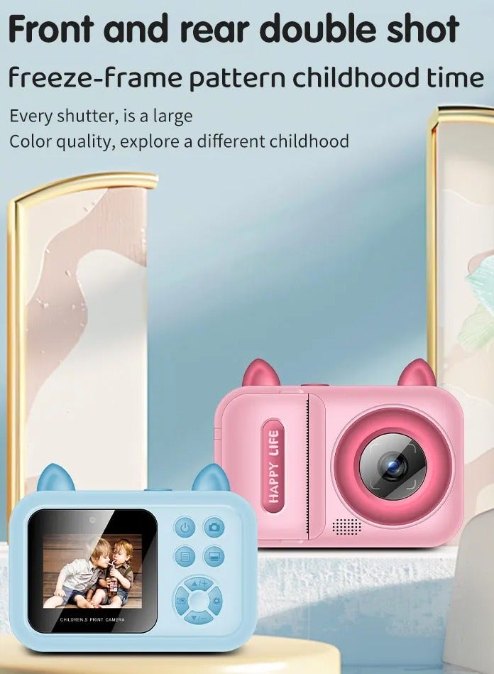 بيتشو كاميرا أطفال، كاميرا طباعة فورية للأطفال للأولاد والبنات، كاميرا مزدوجة عالية الدقة 1080 بكسل 48 ميجابكسل 2.4 بوصة، صور عالية الدقة وفيديو عالية الجودة، كاميرا رقمية صغيرة للأطفال، أفضل هدية للبنات والأولاد - Image 3