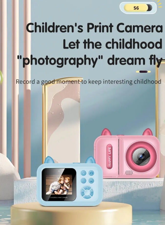 بيتشو كاميرا أطفال، كاميرا طباعة فورية للأطفال للأولاد والبنات، كاميرا مزدوجة عالية الدقة 1080 بكسل 48 ميجابكسل 2.4 بوصة، صور عالية الدقة وفيديو عالية الجودة، كاميرا رقمية صغيرة للأطفال، أفضل هدية للبنات والأولاد - Image 2