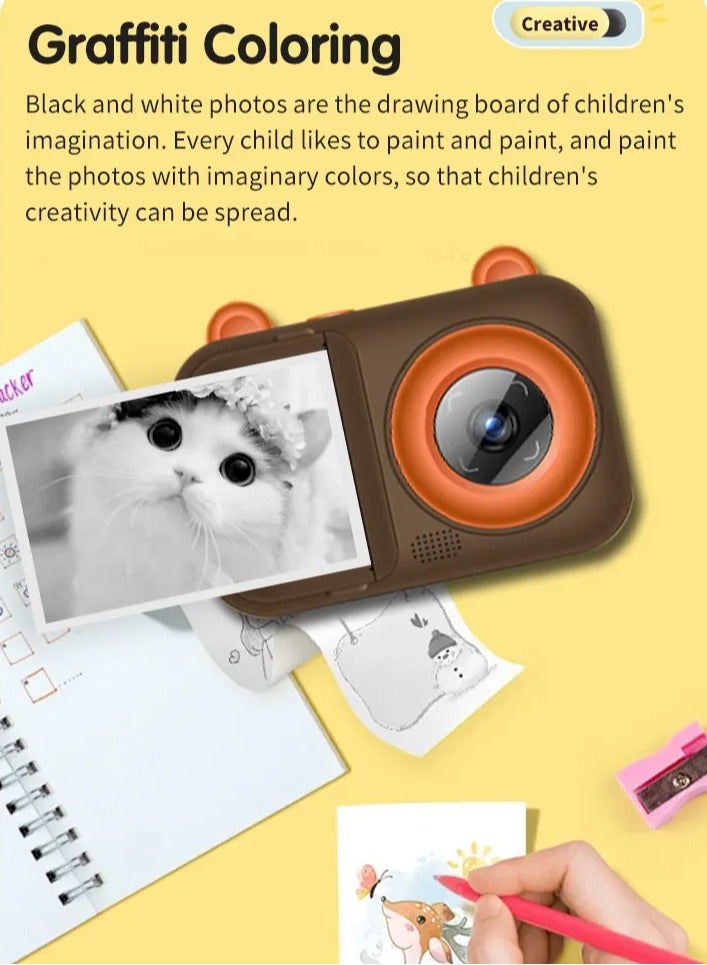 بيتشو كاميرا أطفال، كاميرا طباعة فورية للأطفال للأولاد والبنات، كاميرا مزدوجة عالية الدقة 1080 بكسل 48 ميجابكسل 2.4 بوصة، صور عالية الدقة وفيديو عالية الجودة، كاميرا رقمية صغيرة للأطفال، أفضل هدية للبنات والأولاد - Image 5