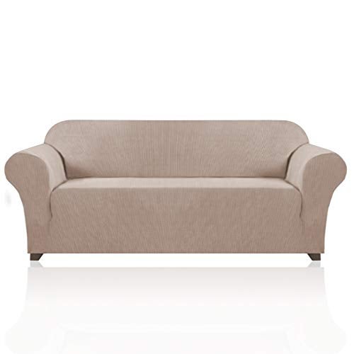 PrinceDeco Couch Covers for 3 Cushion Couch Sofa Pet Friendly Extra Large Couch Cover for Oversized Sofa Washable Furniture Protector Fitted Sofa Slipcovers Stay in PlaceXL Sofa Sand