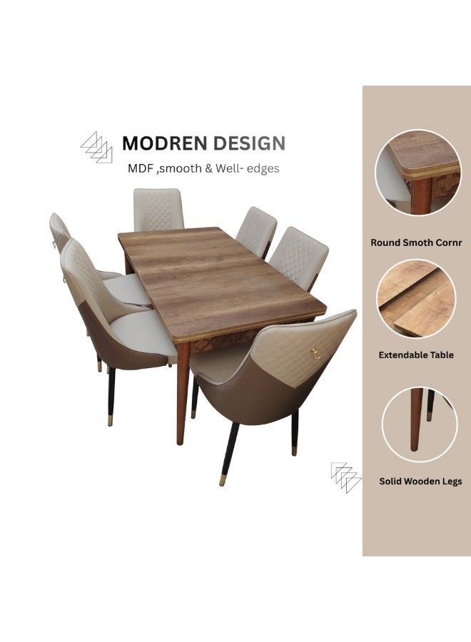 LHFHOMT-7-Pieces Dining Set, (Free Installation) 1 Piece MDF Top Rectangular Table With with 6 Upholstered Leather Chairs Modern Design Furniture for Home, Kitchen, Dining Room, Restaurant - Image 2