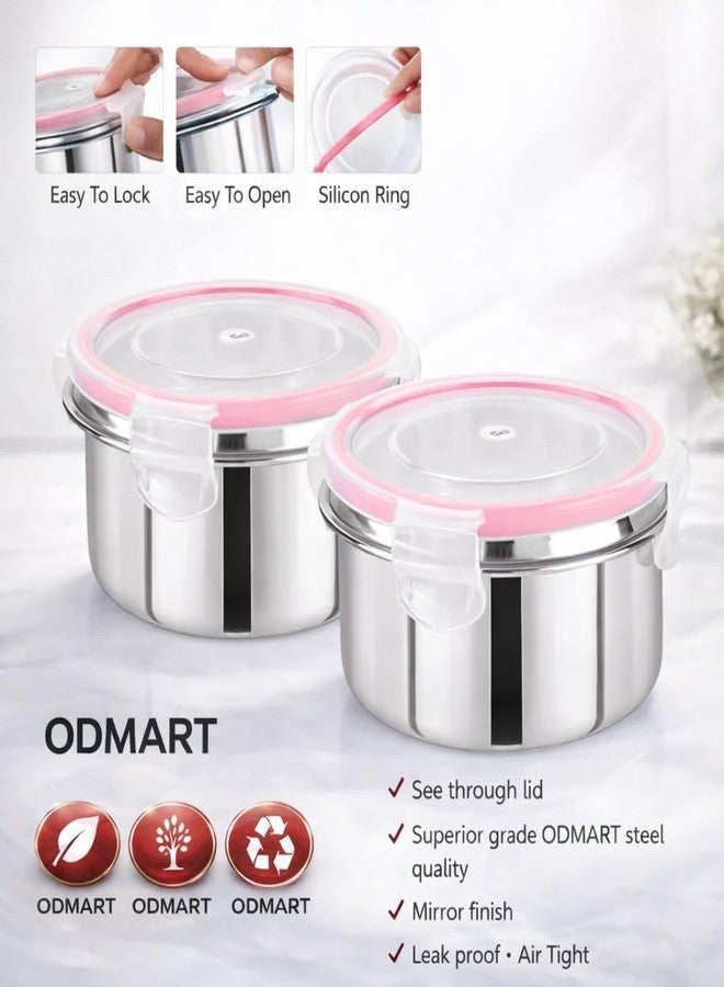 ODMART Stainless Steel Tiffin & Food Containers Leak Proof Click & Seal Airtight Lunch Box Rust Free Easy Grip Travel Tumbler 350ml Pack of 2 - Image 3