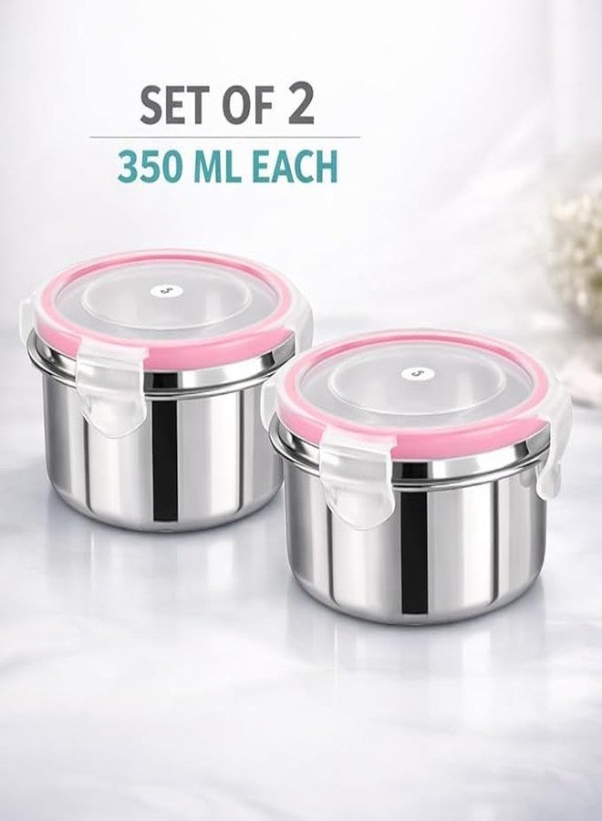 ODMART Stainless Steel Tiffin & Food Containers Leak Proof Click & Seal Airtight Lunch Box Rust Free Easy Grip Travel Tumbler 350ml Pack of 2 - Image 4
