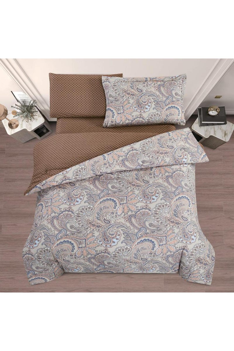 Melen Single  summer bed sheet set, 100% cotton - 4 pieces - fits a 200x120 bed - Valeria - Beige - Brown - Image 2