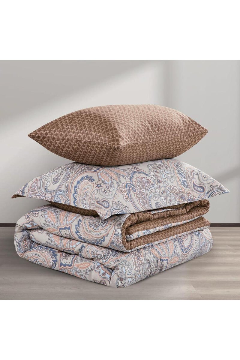 Melen Single  summer bed sheet set, 100% cotton - 4 pieces - fits a 200x120 bed - Valeria - Beige - Brown - Image 3