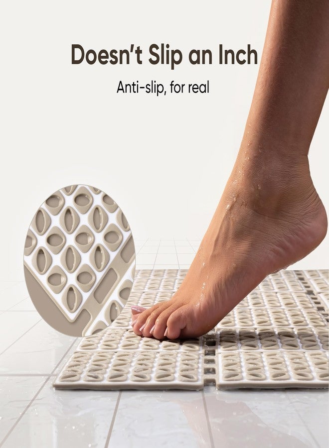 Frido Anti-Slip Bath Mat| PVC Shower Mat Stays Firm on Wet Bathroom Floors | Denser Quick-Drain Design for Faster Drying | Helps Prevent Mould Buildup | Warm Beige - Image 2