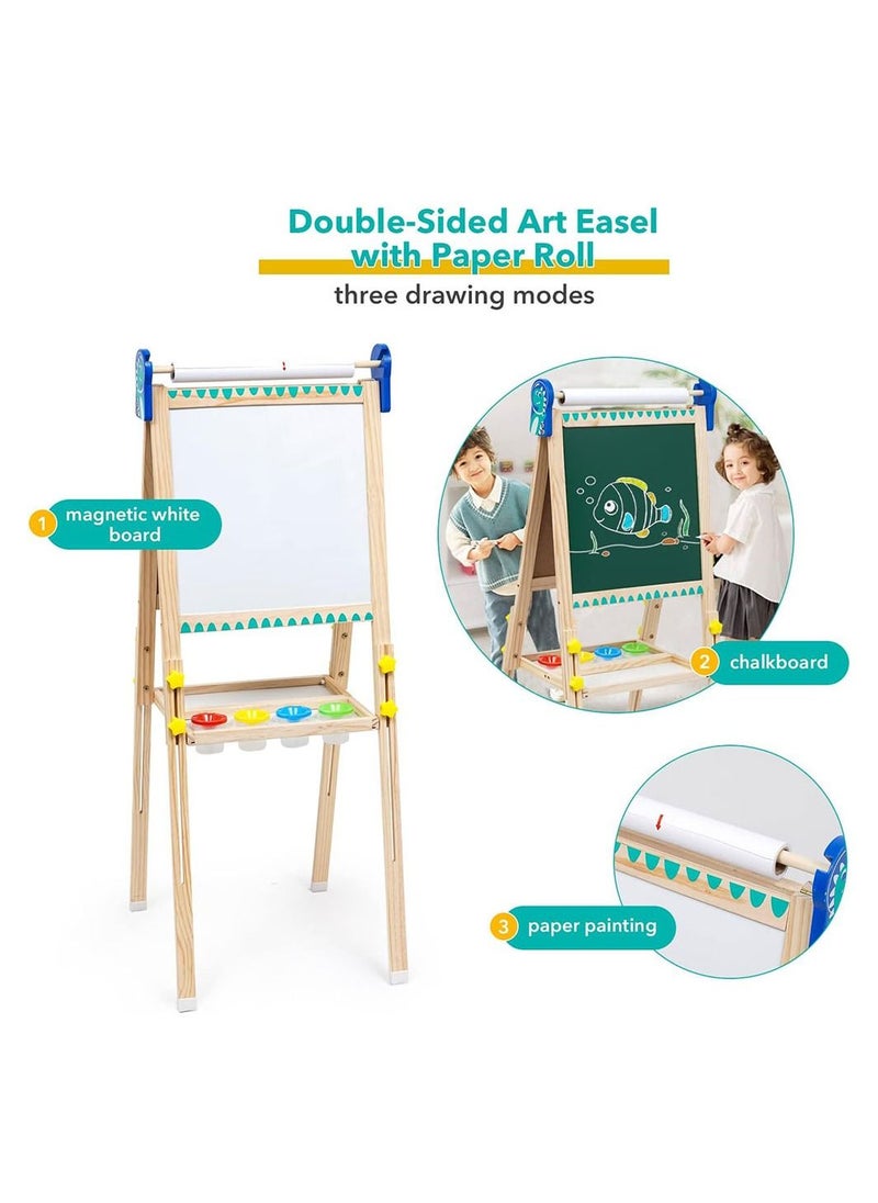 Cool Baby - Kids Standing Art Easel with Paper Roll Height Adjustable Chalk Board Magnetic White Board for Kids Painting and Drawing - Image 1