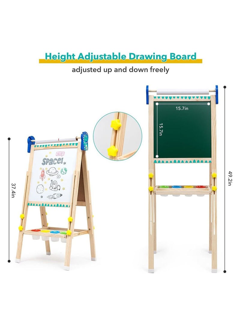 Cool Baby - Kids Standing Art Easel with Paper Roll Height Adjustable Chalk Board Magnetic White Board for Kids Painting and Drawing - Image 1