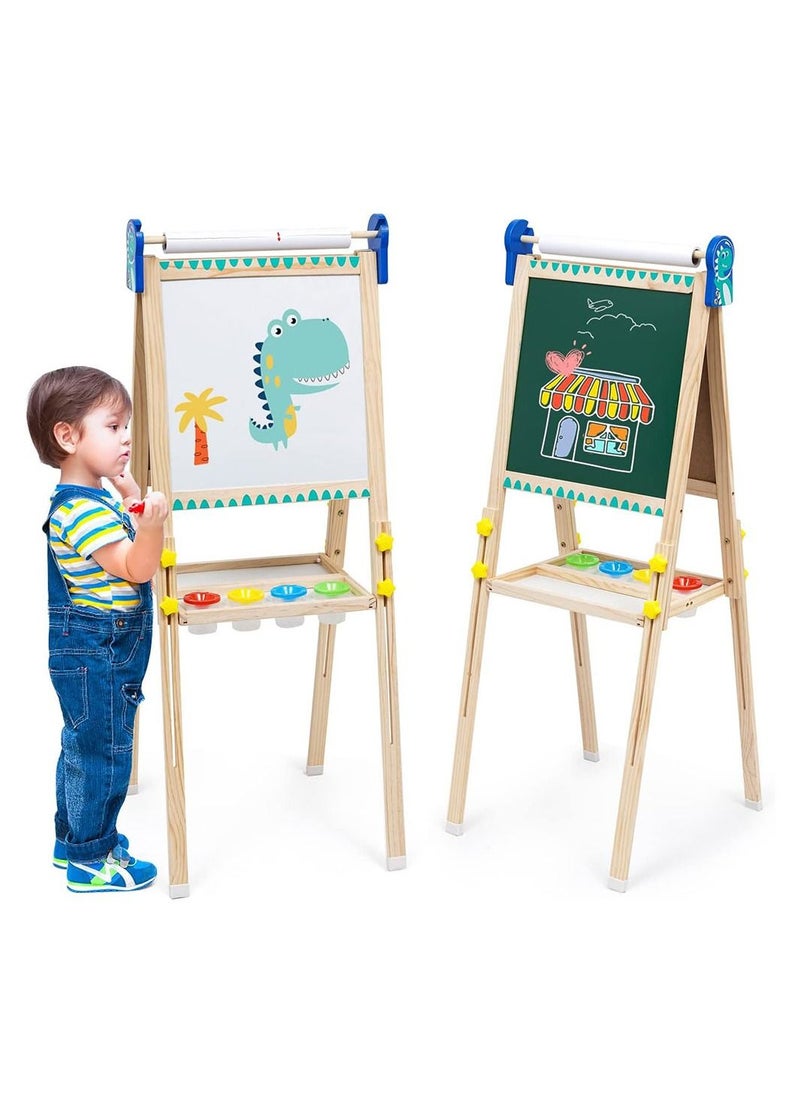 Cool Baby - Kids Standing Art Easel with Paper Roll Height Adjustable Chalk Board Magnetic White Board for Kids Painting and Drawing - Image 1