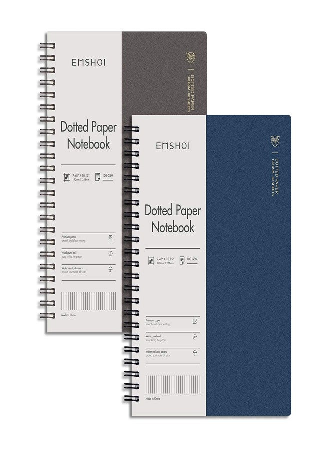 EMSHOI Dotted Notebook Spiral 2 Pack, 320 Pages B5 Dot Grid Journal, with Free Journal Stencils, Waterproof Hardcover, 100GSM Thick Paper, 7.48" x 10.15"-Coffee Blue - Image 1