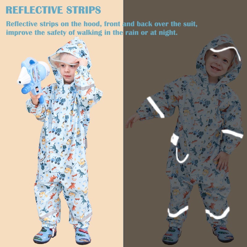 Fewlby Kids Toddler Rain Suit for Boys Girls One Piece Hoodie Zipper Cartoon Waterproof Coverall Rain Jacket 1-3 Years S Size - Image 4