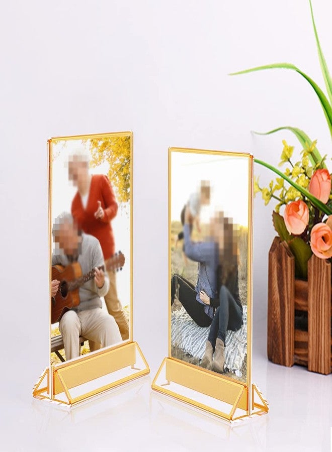 Teensery Acrylic Sign Holder Double Sided Menu Holder Vertical Stand Picture Frames Display Stand with Gold Border for Wedding Table Number, Restaurant Sign, Photo Display, 4" x 6" (1 Piece) - Image 2