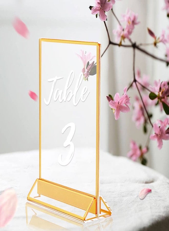 Teensery Acrylic Sign Holder Double Sided Menu Holder Vertical Stand Picture Frames Display Stand with Gold Border for Wedding Table Number, Restaurant Sign, Photo Display, 4" x 6" (1 Piece) - Image 3