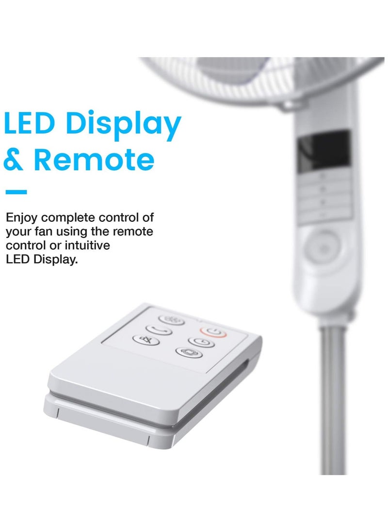 برو_بريز مروحة قاعدة برو بريز مقاس 16 بوصة مزودة بجهاز تحكم عن بعد وشاشة LED، 4 أوضاع تشغيل، ذبذبة بزاوية 80 درجة، ارتفاع قابل للتعديل ورأس مروحة محوري، مثالية للمنازل والمكاتب وغرف النوم - أبيض  - Image 3