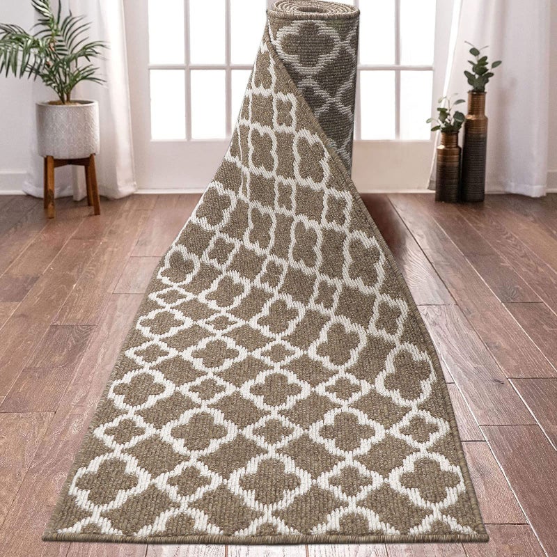 UArtlines Long Runner Rug for Hallway 210feet Non Slip Kitchen Floor Carpet Runners Brown Geometric Pattern Machine Washable Area Rug for Entryway Bathroom