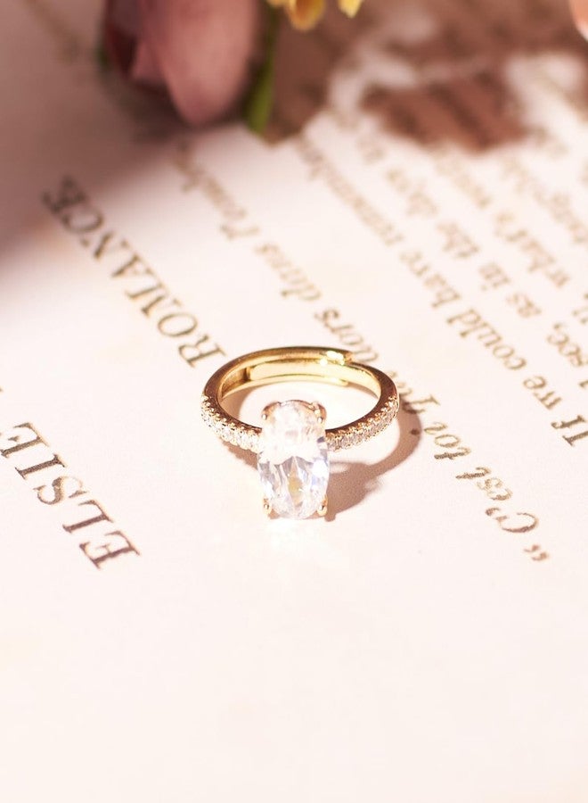 SALTY Anti Tarnish Oval-Cut Diamond Finger Ring for Women | Adjustable Fancy Jewellery Design | Latest Fashion Accessories for Girls | Minimal Jewelry | Ideal for Gifting | Marriage, Birthday | Gift for Valentine Day - Image 4