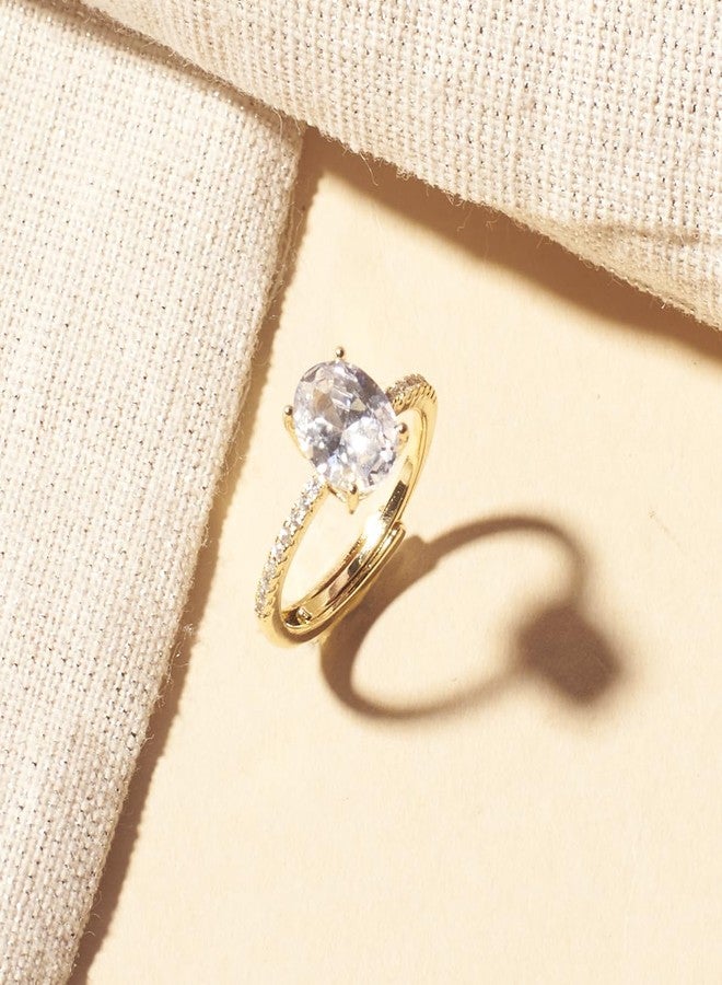 SALTY Anti Tarnish Oval-Cut Diamond Finger Ring for Women | Adjustable Fancy Jewellery Design | Latest Fashion Accessories for Girls | Minimal Jewelry | Ideal for Gifting | Marriage, Birthday | Gift for Valentine Day - Image 3