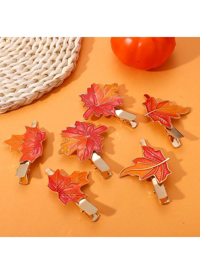 HZEYN - Zeyn 6 Pack Thanksgiving Hair Clip Fall Maple Leaf Hair Barrette Hair Accessories For Women Maple Leaf - Image 1