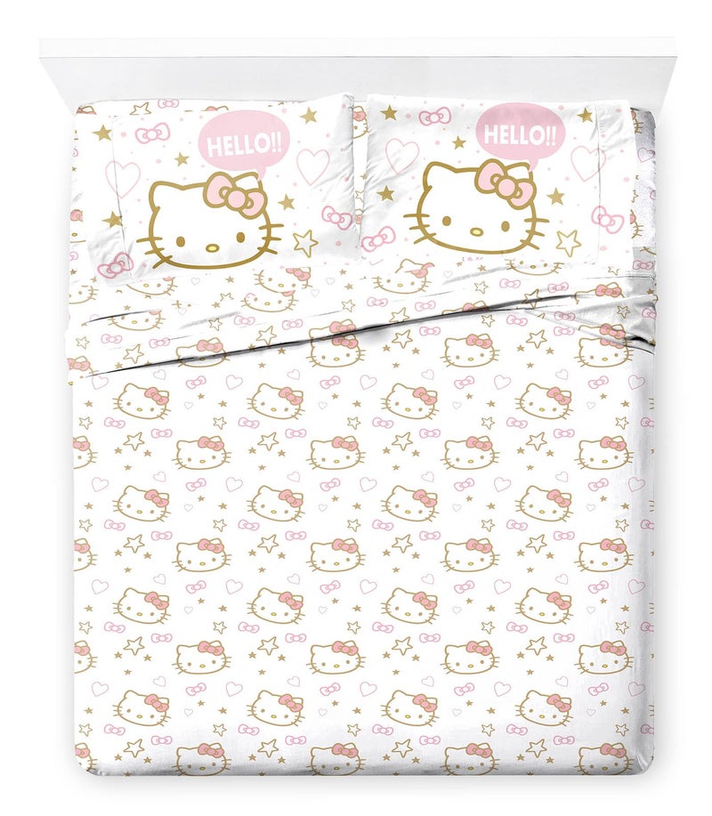 Jay Franco Sheet Set with Fitted Flat Sheets Pillow Cover UltraSoft Bedding with Pillowcase for Room Decor Pink Hello Kitty 4 Piece Queen - Image 2