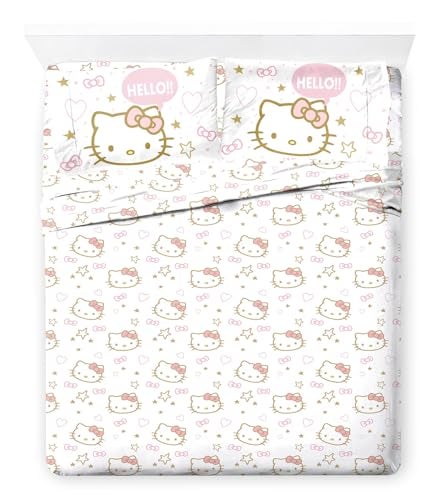 Jay Franco Sheet Set with Fitted Flat Sheets Pillow Cover UltraSoft Bedding with Pillowcase for Room Decor Pink Hello Kitty 4 Piece Queen - Image 1