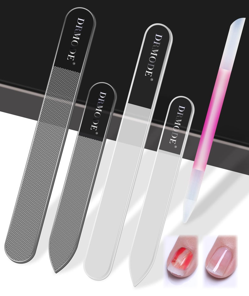 DRMODE Glass Nail File Buffer with Case - 5PCS Nail Buffer and Nail Shiner Kit Glass Cuticle Pusher Nail Care for Men Women Nail Files for Natural Acrylic Nails Fingernail Files Manicure Tool - Image 1