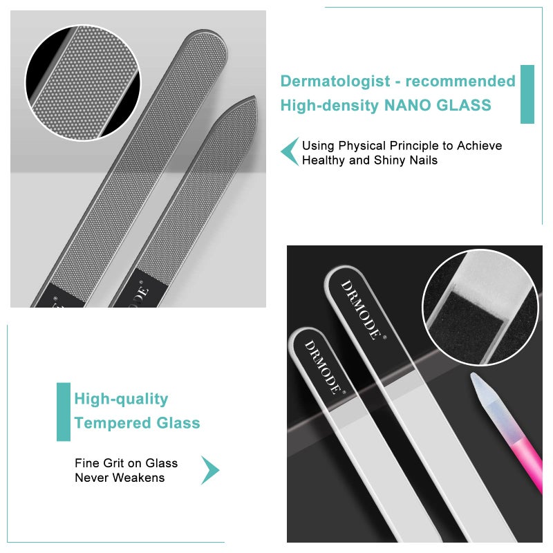 DRMODE Glass Nail File Buffer with Case - 5PCS Nail Buffer and Nail Shiner Kit Glass Cuticle Pusher Nail Care for Men Women Nail Files for Natural Acrylic Nails Fingernail Files Manicure Tool - Image 5
