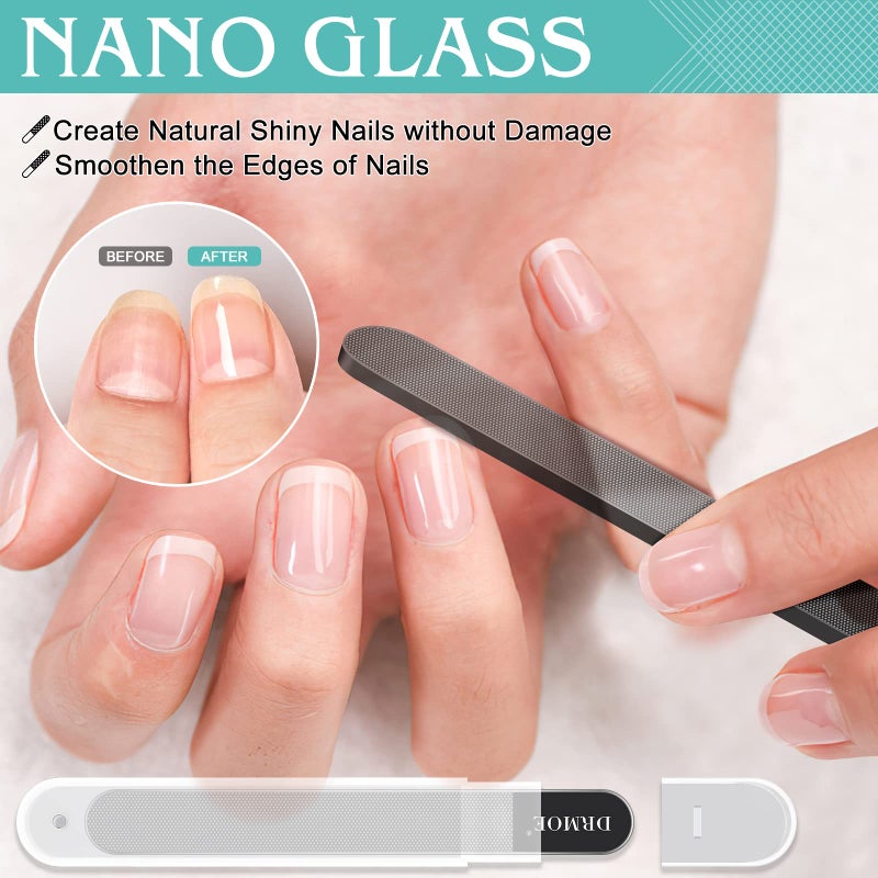 DRMODE Glass Nail File Buffer with Case - 5PCS Nail Buffer and Nail Shiner Kit Glass Cuticle Pusher Nail Care for Men Women Nail Files for Natural Acrylic Nails Fingernail Files Manicure Tool - Image 2