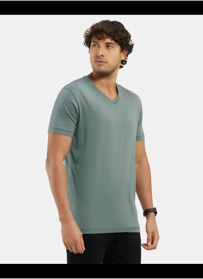 جوكي Jockey 2726 Men's Super Combed Cotton Rich Solid V Neck Half Sleeve T-Shirt