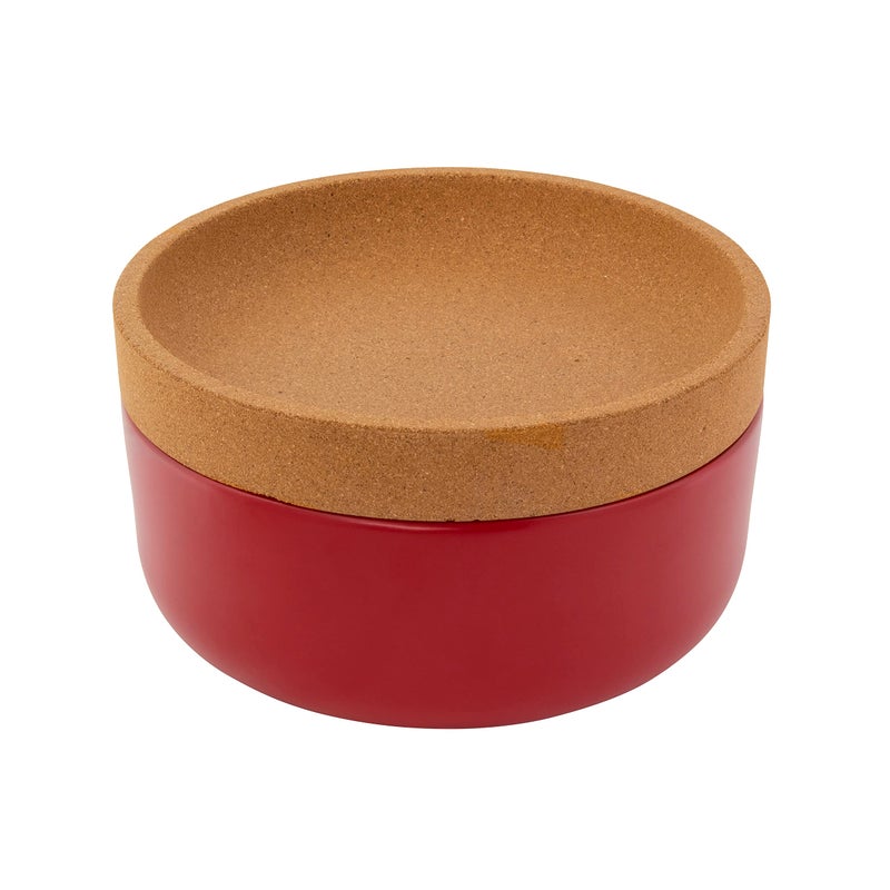 Ceramic and Cork Large Breathable Produce Bowl with Lid to Naturally Extends Produce Freshness Natural Cork and Red Ceramic