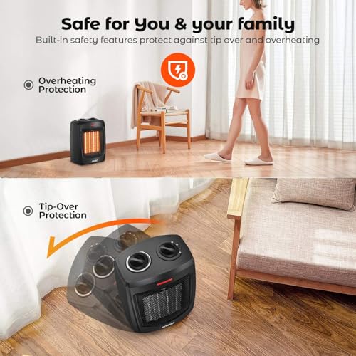 andily Space Heater Electric Heater for Home and Office Ceramic Small Heater with Thermostat, 750W/1500W (Classics black) - Image 4