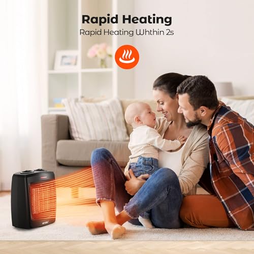 andily Space Heater Electric Heater for Home and Office Ceramic Small Heater with Thermostat, 750W/1500W (Classics black) - Image 2