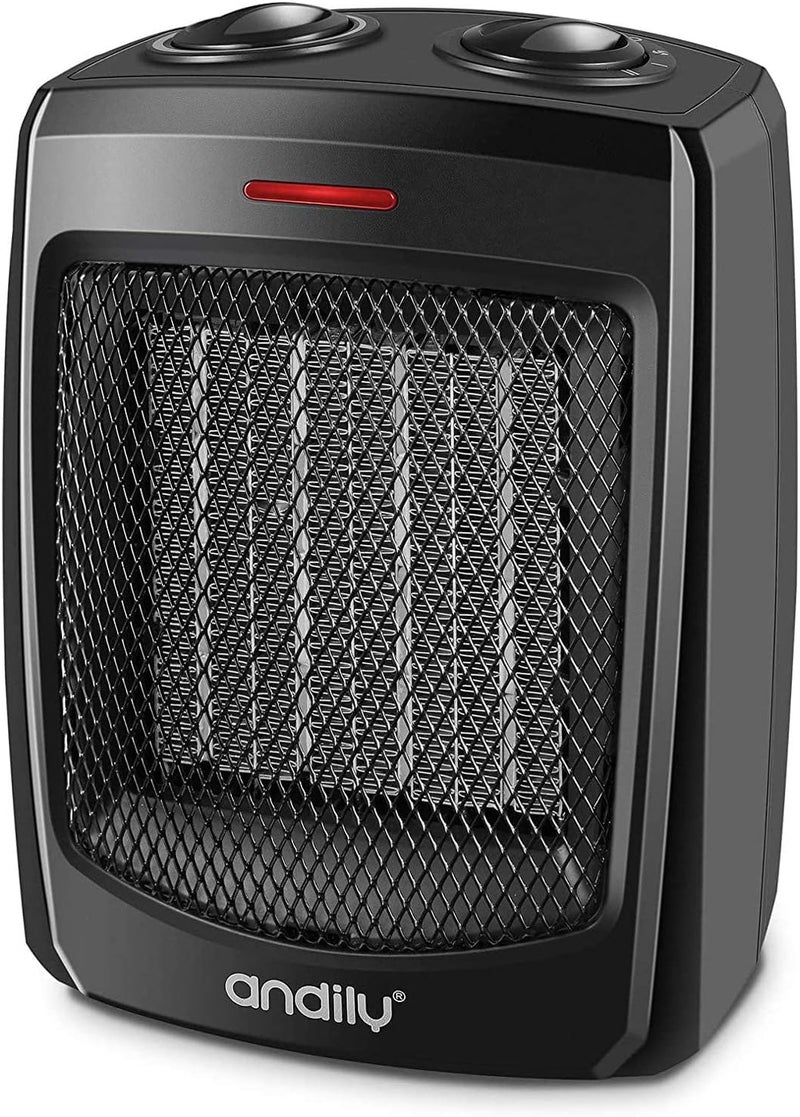 andily Space Heater Electric Heater for Home and Office Ceramic Small Heater with Thermostat, 750W/1500W (Classics black) - Image 1
