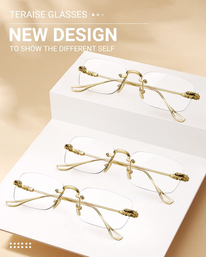 TERAISE 3Packs Frameless Metal Reading Glasses for Men/Women Blue Light Blocking -Rimless Fashion Comfortable Computer Eyeglasses - Image 2