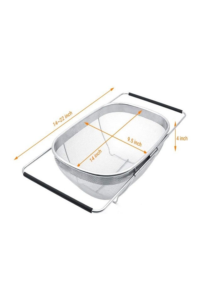 ULTRAZON Sink Colander with Expandable Rubber Grip Handles - Fine Mesh Oval Strainer in Stainless Steel -Drain, Rinse Fruits and Vegetables - Image 2