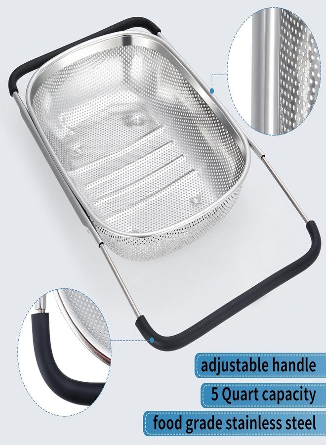 ULTRAZON Sink Colander with Expandable Rubber Grip Handles - Fine Mesh Oval Strainer in Stainless Steel -Drain, Rinse Fruits and Vegetables - Image 3