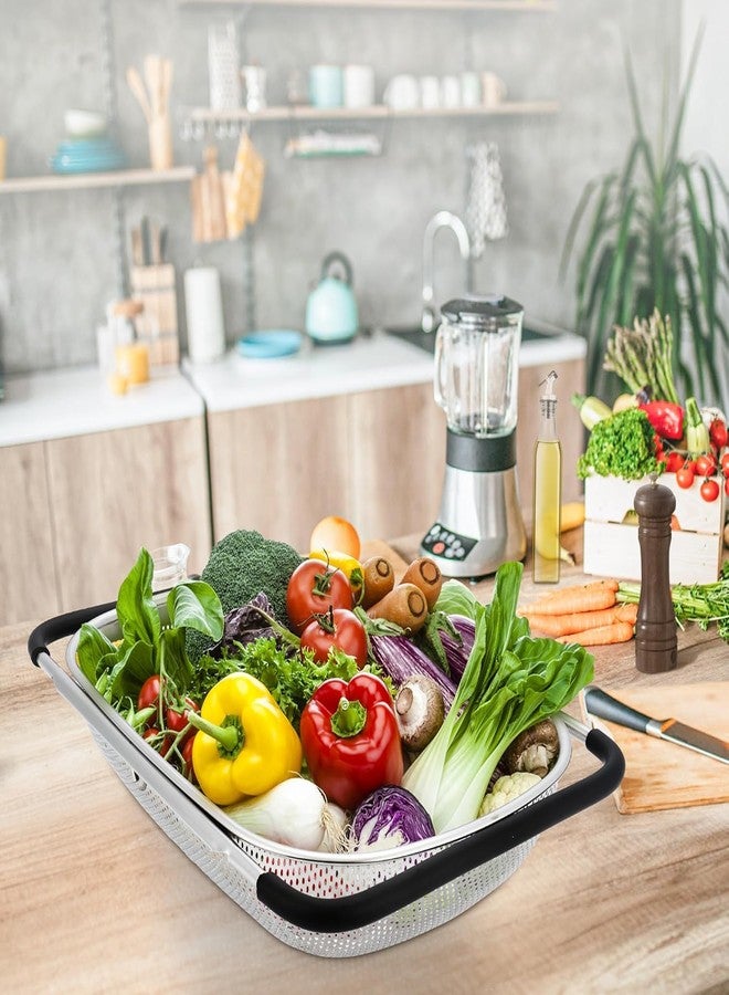 ULTRAZON Sink Colander with Expandable Rubber Grip Handles - Fine Mesh Oval Strainer in Stainless Steel -Drain, Rinse Fruits and Vegetables - Image 5