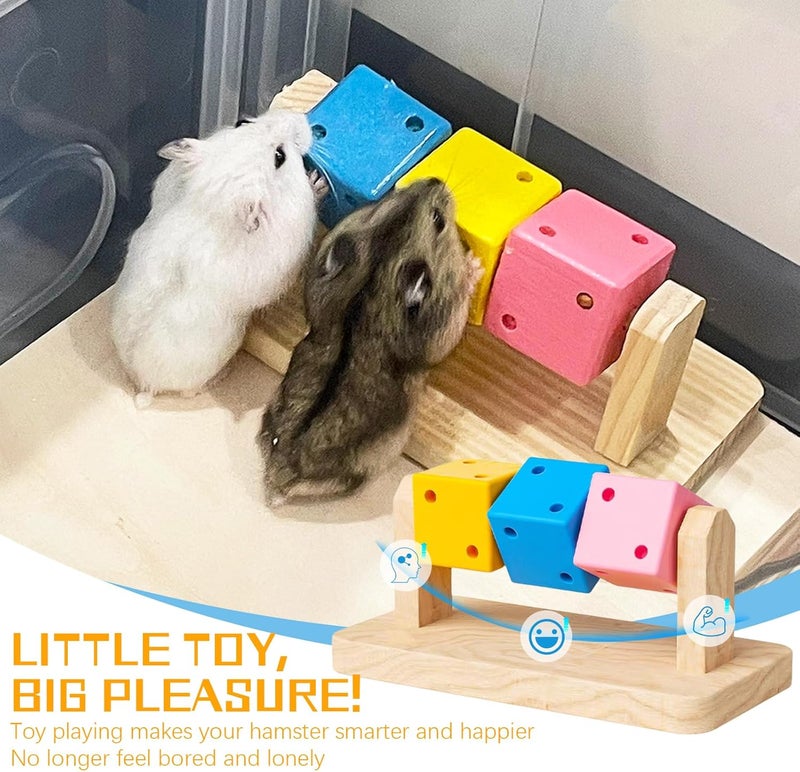 SWIUKPHE Hamster Wood Ledge Chew Toys, 3 Pack Colorful Block Platform for Cage, Small Animal Accessories for Chinchilla Gerbil Sugar Glider, Natural Bite and Play - Image 4