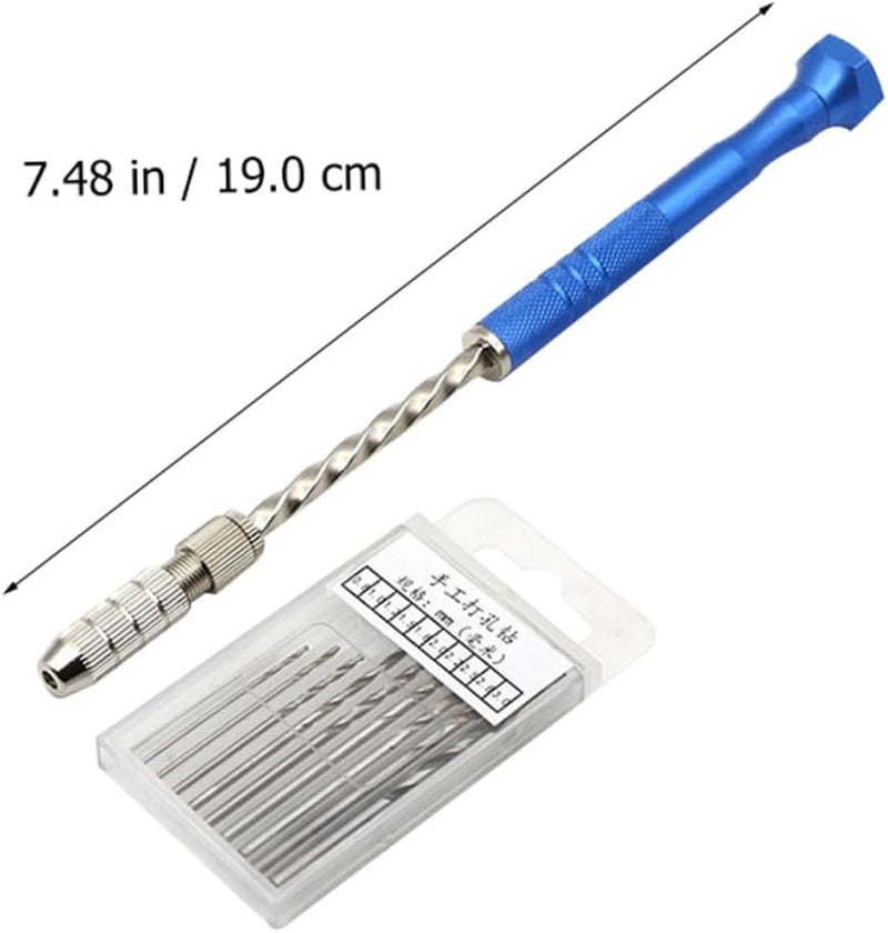 Semi-Automatic Hand Drill Set with 10 Drill Bits and Small Vise, Blue Multifunction Carving Pin Vise for DIY Crafting and Model Building - Image 2
