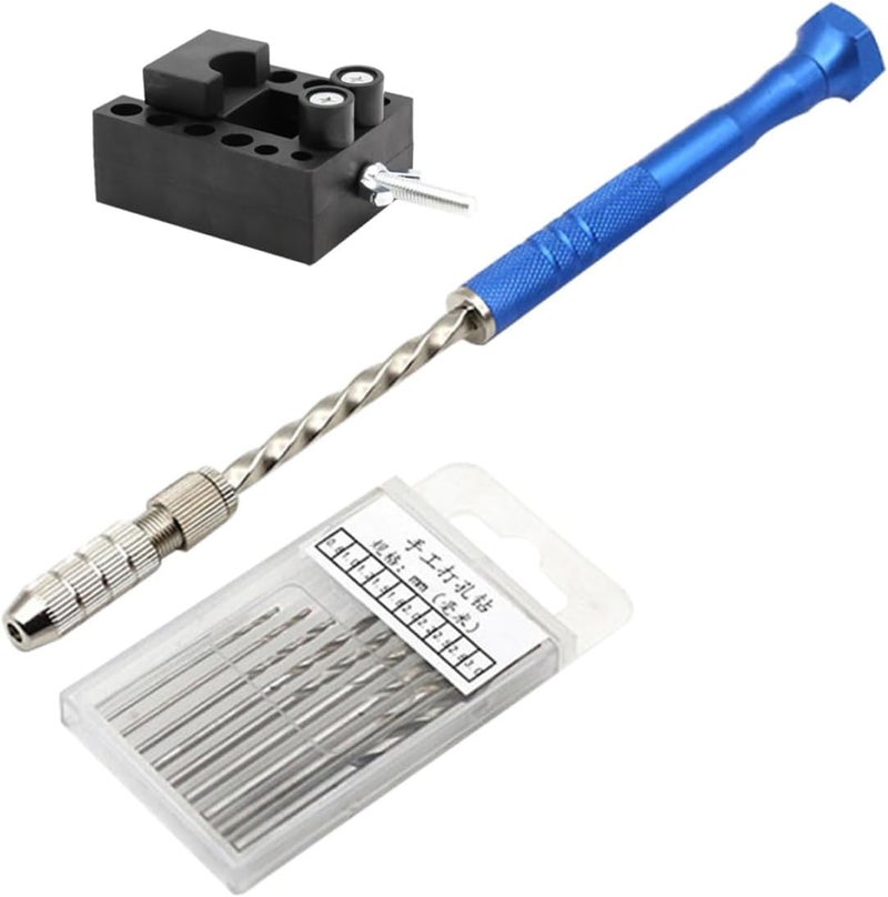 Semi-Automatic Hand Drill Set with 10 Drill Bits and Small Vise, Blue Multifunction Carving Pin Vise for DIY Crafting and Model Building - Image 1