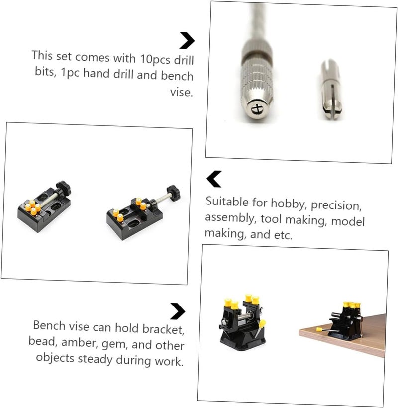 Semi-Automatic Hand Drill Set with 10 Drill Bits and Small Vise, Blue Multifunction Carving Pin Vise for DIY Crafting and Model Building - Image 3