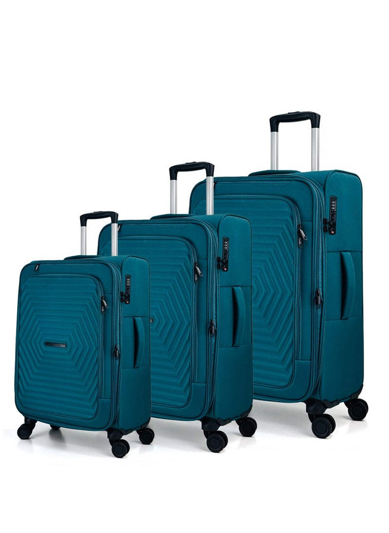 SAW & SEE - Luggage Bag 3-Piece Set – Softside Expandable, Ultra-Lightweight, Waterproof & Durable Suitcase with TSA Lock, 360° Double Spinner Wheels, Anti-Theft Zipper & Multi-Pocket Design – 20" / 24" / 28" – Peacock Blue - Image 1