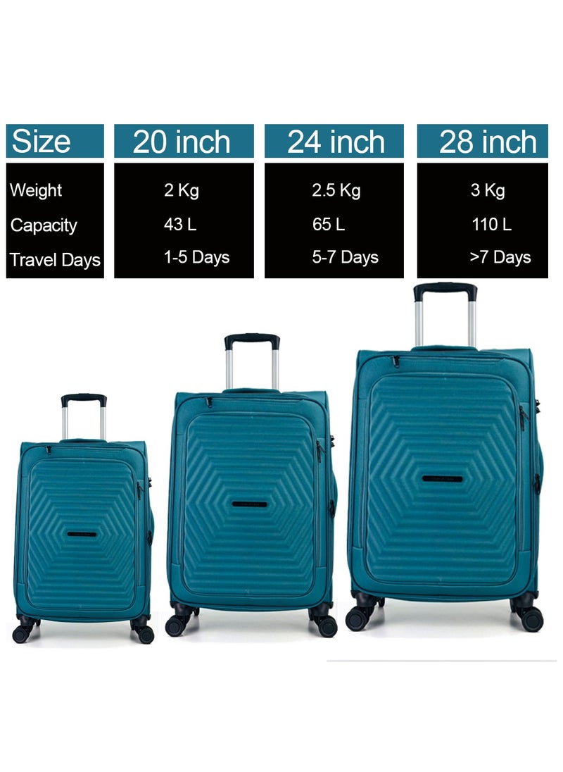 SAW & SEE - Luggage Bag 3-Piece Set – Softside Expandable, Ultra-Lightweight, Waterproof & Durable Suitcase with TSA Lock, 360° Double Spinner Wheels, Anti-Theft Zipper & Multi-Pocket Design – 20" / 24" / 28" – Peacock Blue - Image 1
