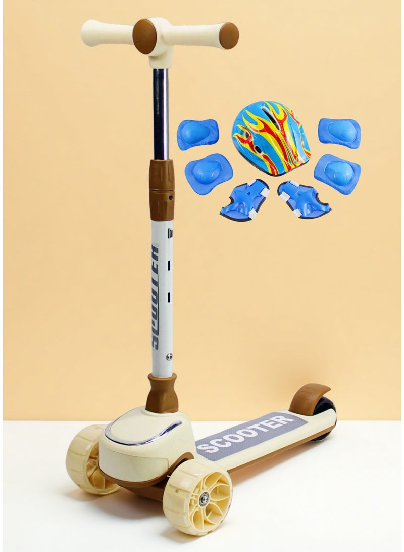 إيزي فيتشور سكوتر ركل قابل للطي من EASY FUTURE للأطفال من سن 3 إلى 8 سنوات: مقبض قابل لضبط الارتفاع، عجلات LED، فرامل خلفية وموسيقى ممتعة، بما في ذلك مجموعة كاملة من معدات الحماية - Image 1