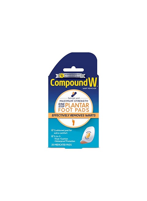 Compound W Maximum Strength One Step Plantar Wart Remover Foot Pads, 20 Count