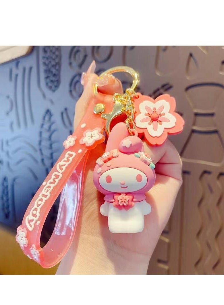 Pink cherry blossom Sanrio doll cinnamon dog keychain pendant cute cartoon pendant car keychain - Image 1