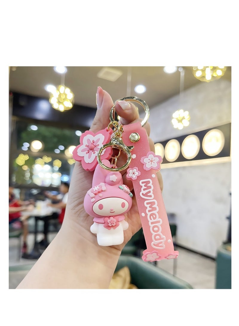 Pink cherry blossom Sanrio doll cinnamon dog keychain pendant cute cartoon pendant car keychain - Image 2