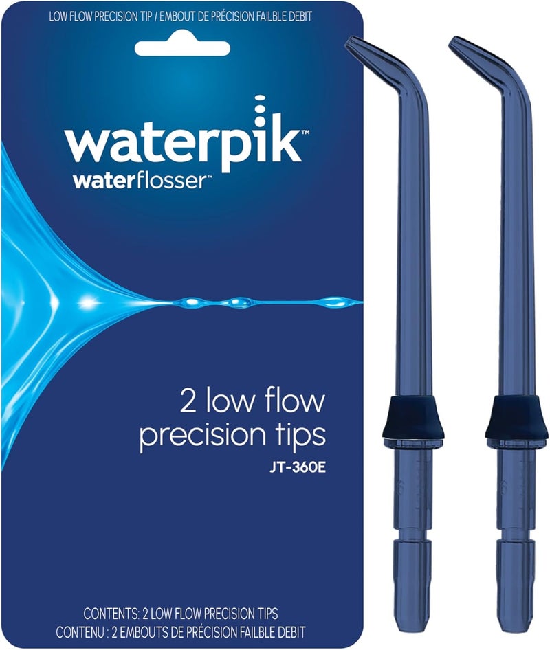 Waterpik Genuine Precision Low-Flow Tips Replacement for the WP-360 Cordless Handheld Water Flosser (Formerly Classic Jet) Refill Heads Nozzles JT-360E, 2 Count, Blue - Image 1